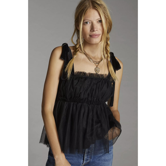 Anthropologie Sunday in Brooklyn Black Velvet Tulle Tank - New Medium - Picture 1 of 7